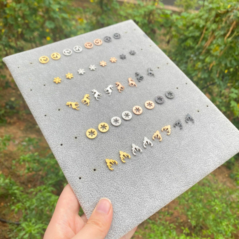 Wholesale Christmas Tree Snowflake Elk Earrings Set  Titanium Steel Earrings